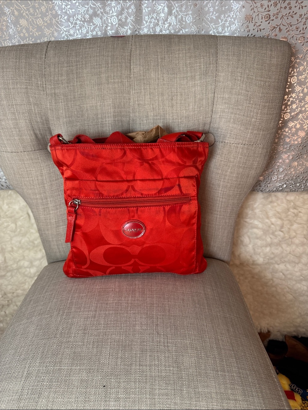Coach Red Signature Nylon Crossbody Bag